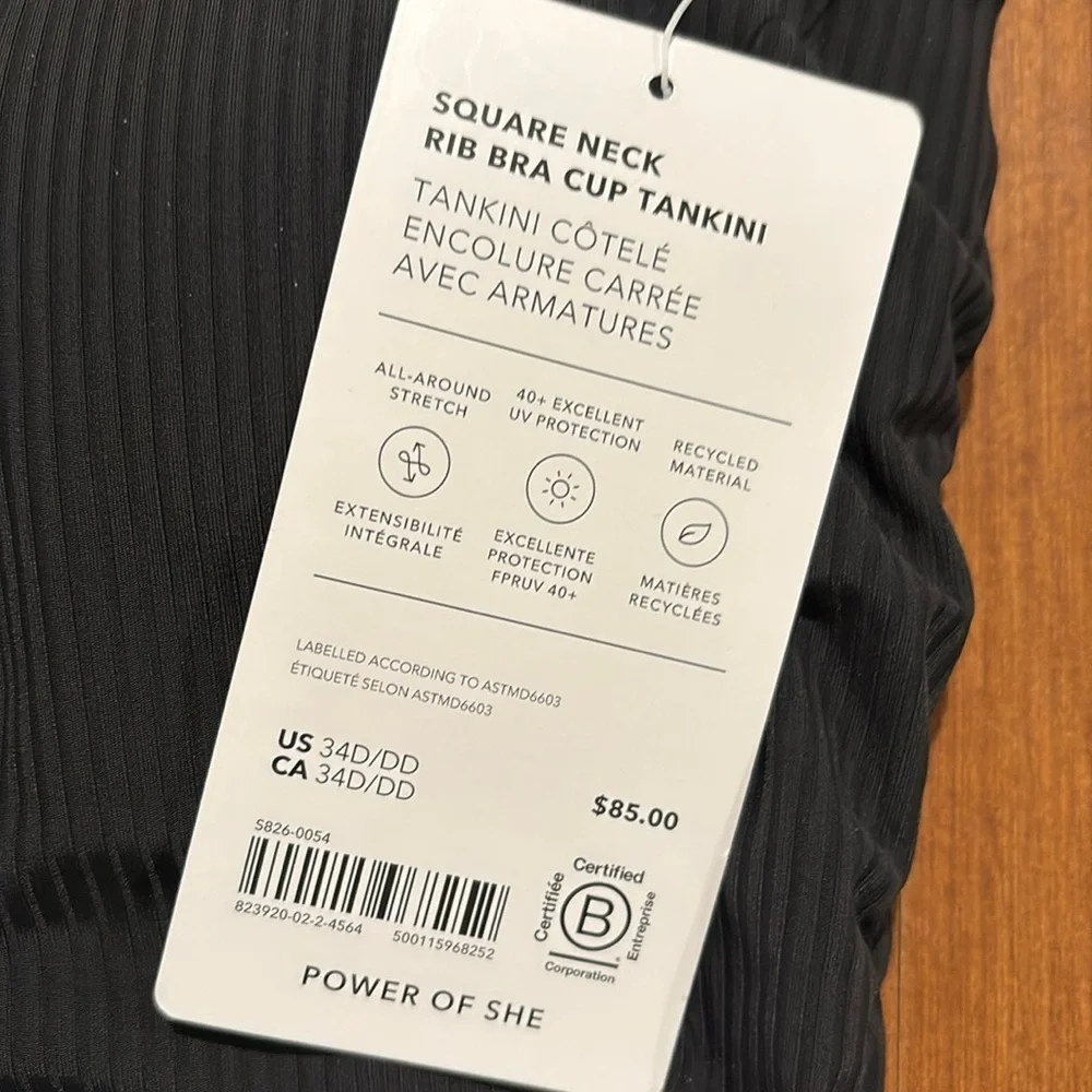 NWT Athleta Square Neck Rib Bra Cup Tankini Size 34D/DD
